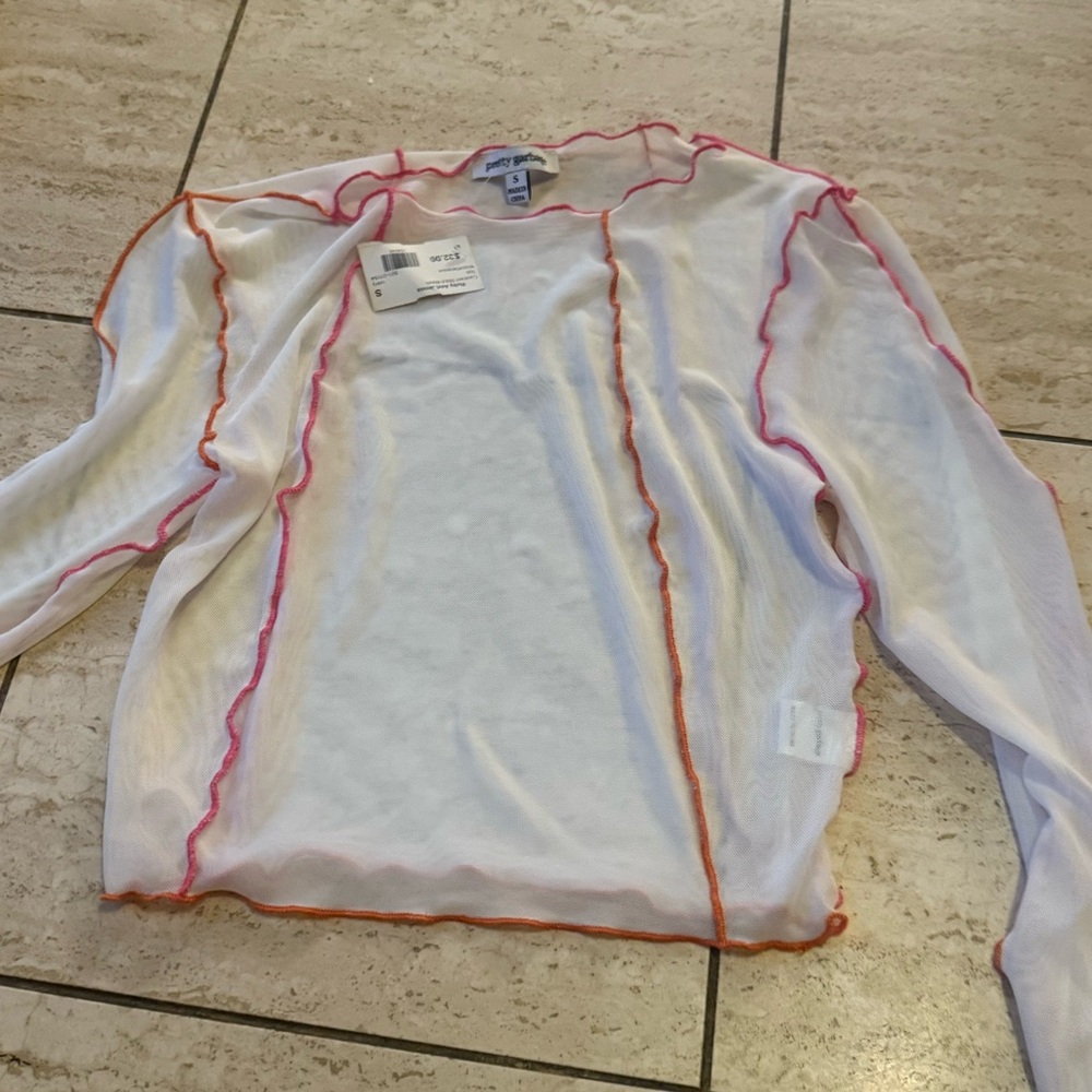 Sheer White Top with Pink and Orange Edges